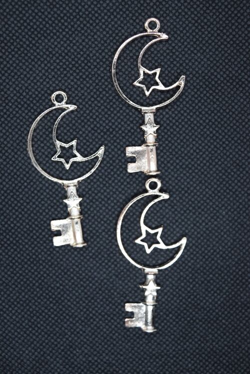 Alloy Open Back Bezel Pendants, Moon Key, Rose Gold , PALLOY-P166-44RG