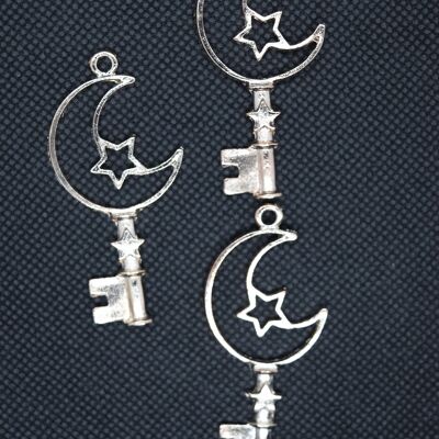 Alloy Open Back Bezel Pendants, Moon Key, Rose Gold , PALLOY-P166-44RG
