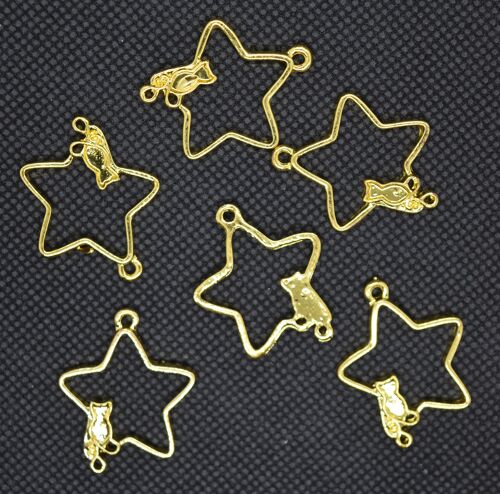 Alloy Enamel Settings, Open Back Bezel Pendants, Star & Cat, Golden , PALLOY-E564-49G