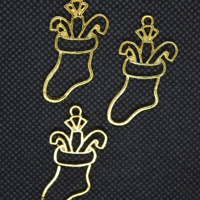 Gioielli con pendenti con castone aperto sul retro in lega, calza di Natale, oro, PALLOY-L203-11G