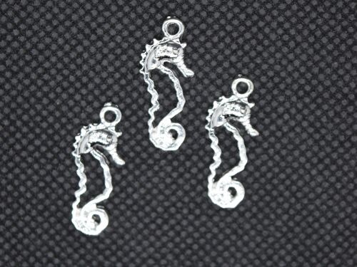 Alloy Open Back Bezel Pendants Sea Horse, Silver Color , PALLOY-L203-02S