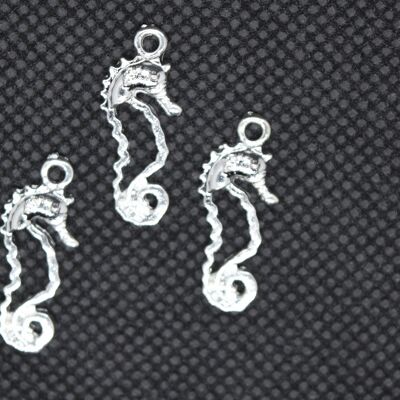Pendentifs en alliage avec lunette arrière ouverte, hippocampe, couleur argent, PALLOY-L203-02S