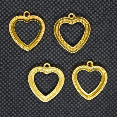 Cabochon pendente in lega con impostazioni posteriori aperte, cuore, dorato, vassoio, PALLOY-P145-08G
