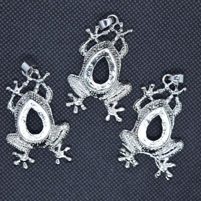 Cabochon pendente in lega con impostazioni posteriori aperte, rana, platino, vassoio raccogligocce, PALLOY-K099-09P