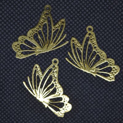 Brass Open Back Bezel Pendants Pressed Flower Jewelry, Butterfly, Golden , KK-E771-A08-G