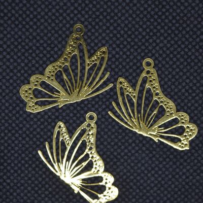 Brass Open Back Bezel Pendants Pressed Flower Jewelry, Butterfly, Golden , KK-E771-A08-G