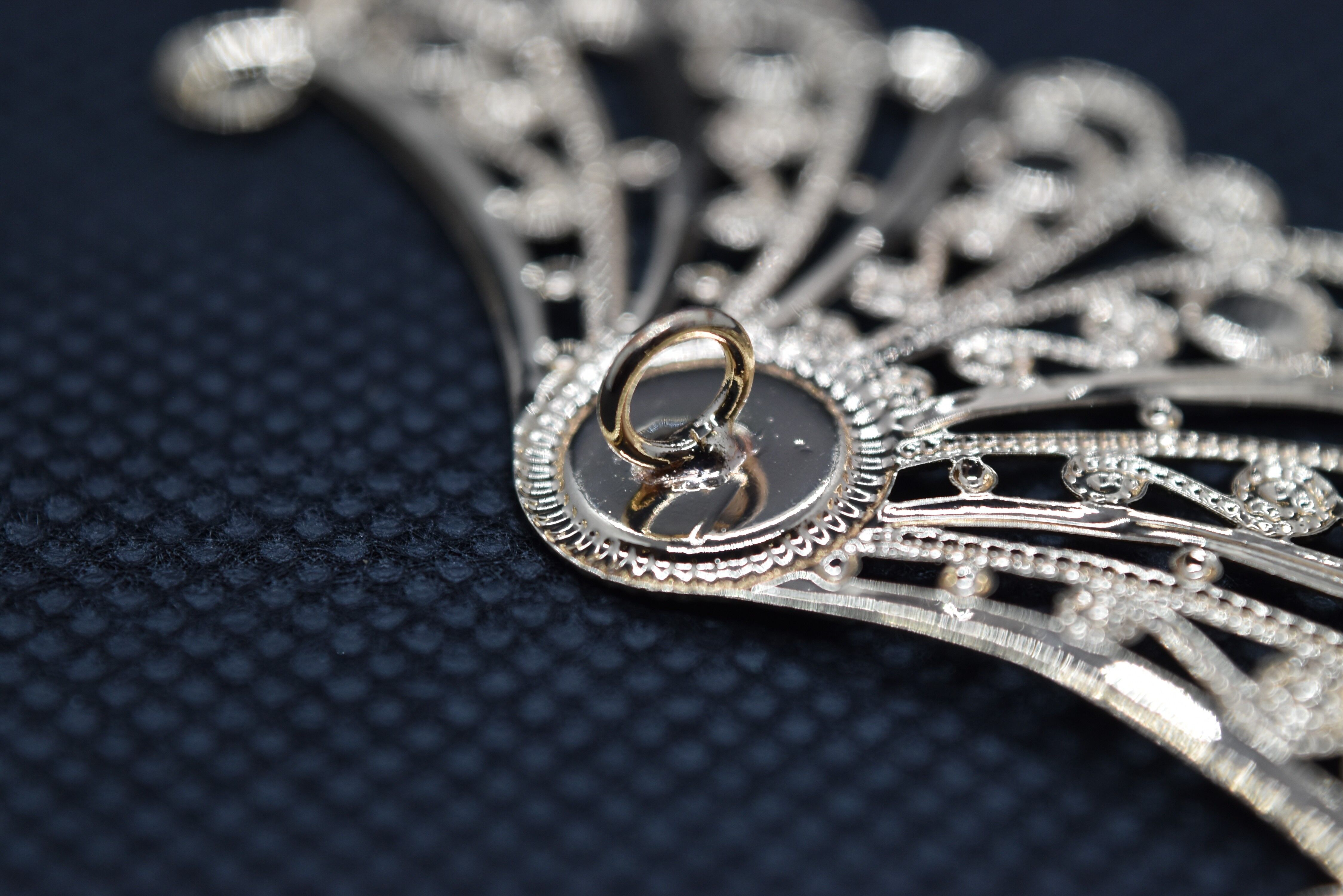 Lunetta rotonda piatta a forma di ventaglio color oro / argento - Argento , KK-L052-01-argento-0