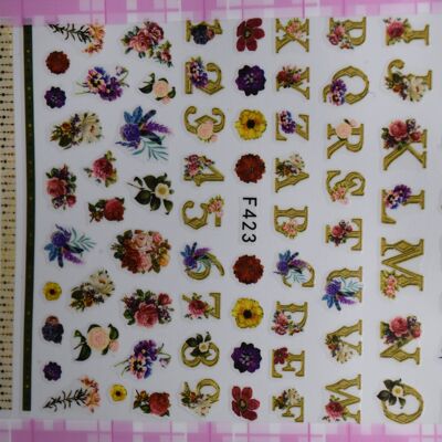 Pegatinas despegables - Patrón de flores y alfabeto, colorido, MRMJ-Q080-F423