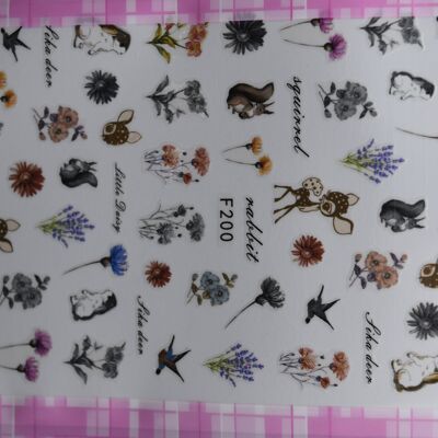 Adesivi staccabili - Serie di fiori e animali, colorati, MRMJ-L004-16F