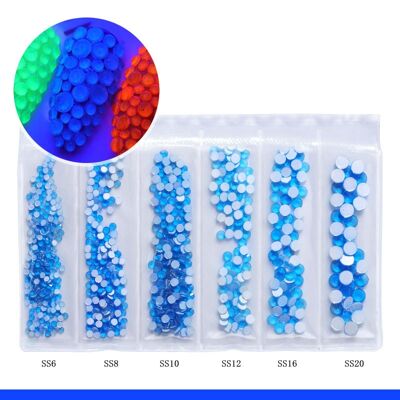 Decorazione con strass luminoso in vetro, sfaccettato, tondo piatto - Diversi colori - Blu , sku334