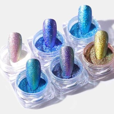 Couleurs mélangées Poudre de paillettes brillantes 6 boîtes/ensemble, MRMJ-Q033-038B