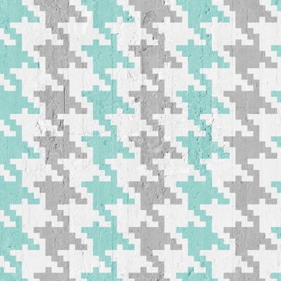 Pied De Poule Wallpaper -Aquamarin & Grau