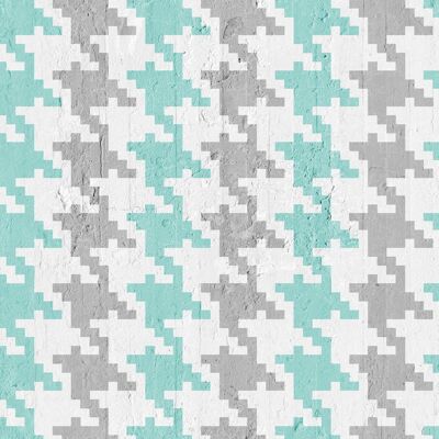 Pied De Poule Wallpaper -Aquamarine & Grey