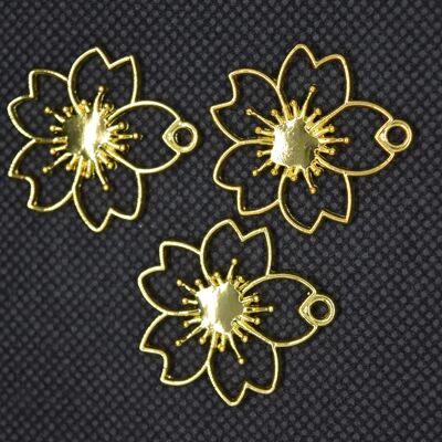 Zinc Alloy Open Back Bezel Pendants Pressed Flower Jewelry, Sakura, Golden, , PALLOY-F242-01G