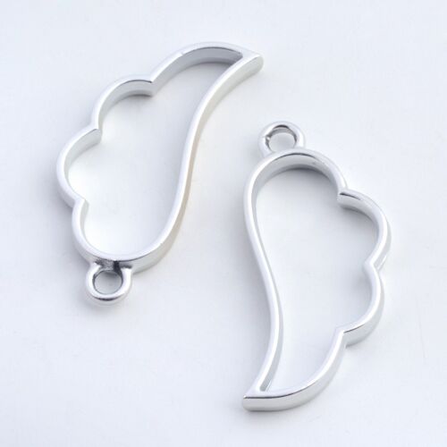 Alloy Open Back Bezel Pendants Jewelry, Wing, Silver, , X-PALLOY-S047-27B-FF