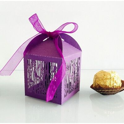 Boîte-cadeau creuse en dentelle d'oiseau - violet , CON-WH0021-B04