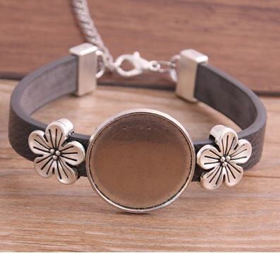Bracelet with flowers - different colors - Grey , sku689