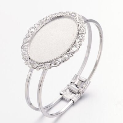 Base de brazalete en blanco, con bisel de cabujones ovalados de aleación, X-PALLOY-Q302-12P-NR
