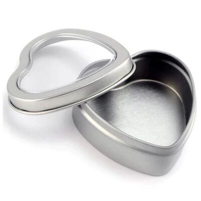 Heart tin can with clear window , heart-tin-can-with-clear-window