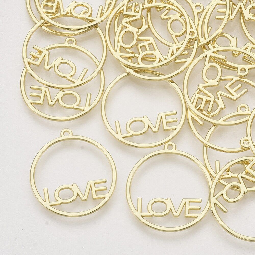 Colgante de bisel con espalda abierta, anillo redondo con amor, oro claro, X-PALLOY-N150-35