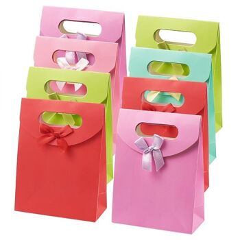 Sacs cadeaux en papier avec ruban Bowknot Design, sacs à poignée découpée, couleur mixte, CARB-TA0001-01 2