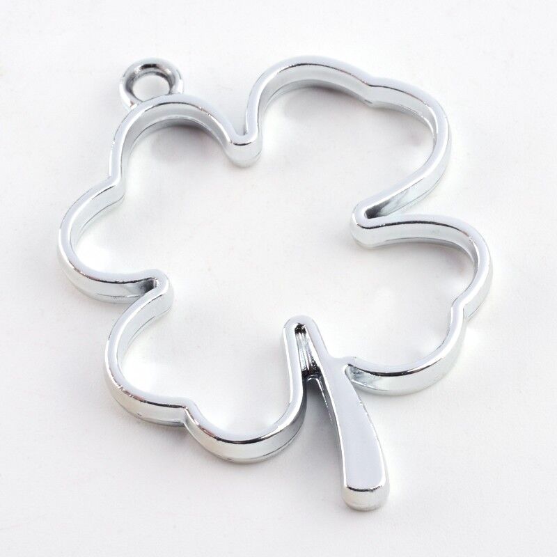 Anhänger mit offener Lünette, vierblättriges Kleeblatt, Silber, X-PALLOY-S047-06D-FF