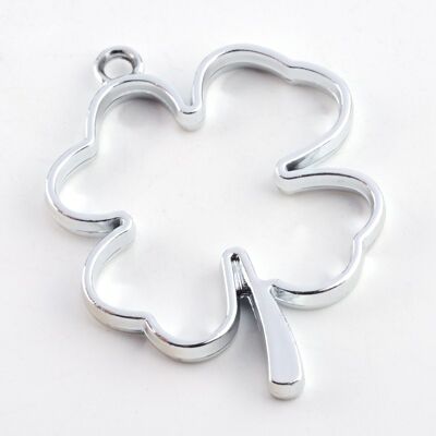 Open Back Bezel Pendant, Four leaf Clover, Silver , X-PALLOY-S047-06D-FF