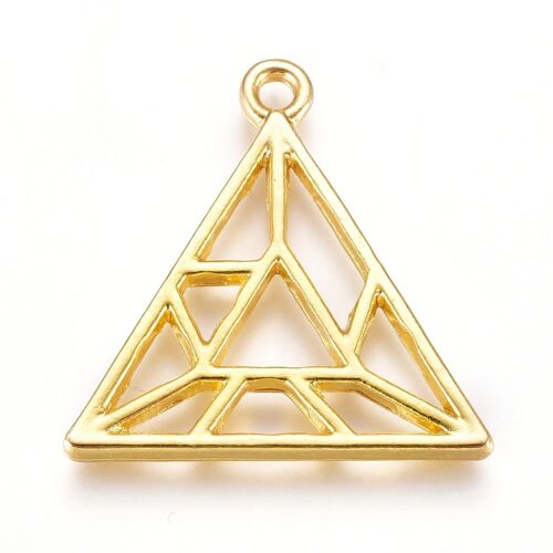 Open Back Bezel Pendant, Triangle, Golden , PALLOY-D199-04G