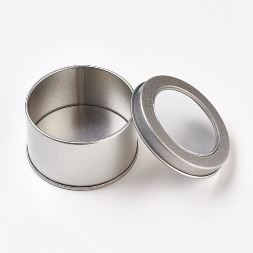 Round tin can with clear window , CON-WH0038-B01