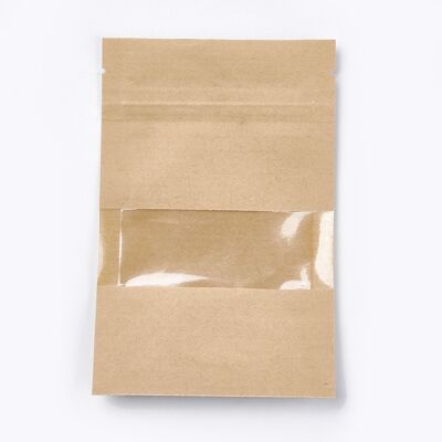 Sacs en papier kraft refermables avec fenêtre - 10 pièces/paquet, OPP-S004-01B