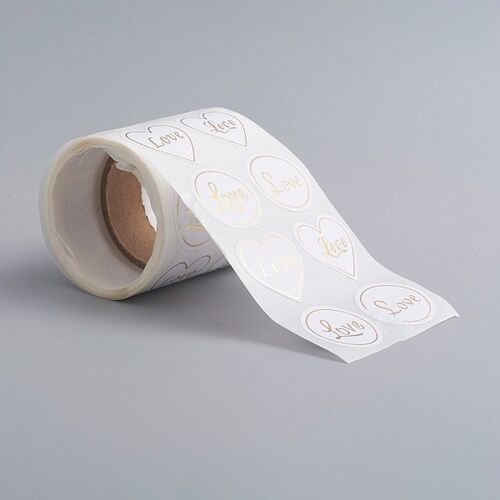 Self adhesive Kraft paper sticker - LOVE in heart - 300 pcs/roll , X-DIY-E023-05