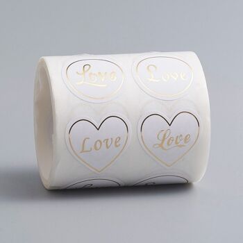 Autocollant papier kraft autocollant - LOVE in heart - 300 pcs/rouleau , X-DIY-E023-05 2