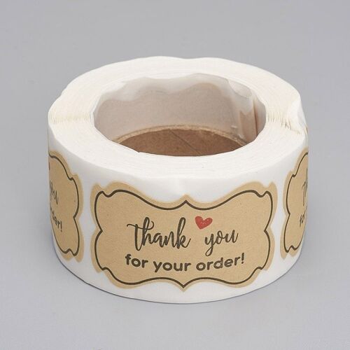 Self adhesive Kraft paper sticker - Thank you for your order - 250 pcs/roll , DIY-G013-F01