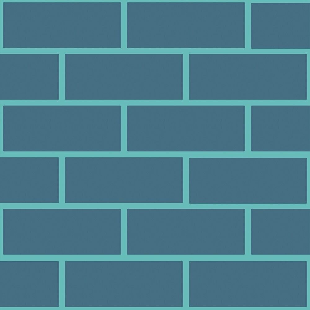Petroleum & Aquamarine Brick Outline Wallpaper