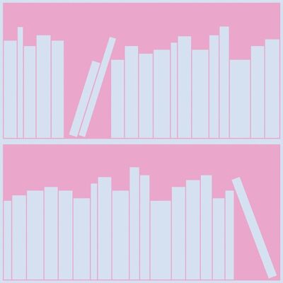 Blue & Pink outline bookshelf wallpaper