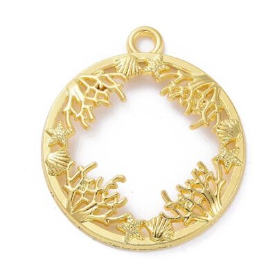 Pendentif Lunette Dos Ouvert en Alliage de Zinc, Plantes de l'Océan, Doré, PALLOY-E577-20G