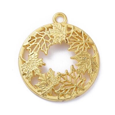 Zinc Alloy Open Back Bezel Pendant, Maple Leaf, Gold , PALLOY-E577-24G