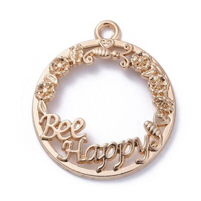 Pendente con castone aperto in lega di zinco, Word Bee Happy, Bronzo, PALLOY-E577-21KCG