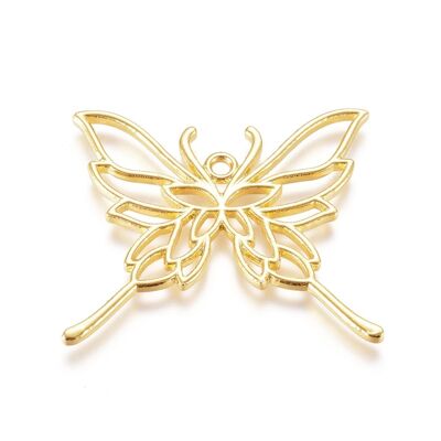 Zinc Alloy Open Back Bezel Pendants, Butterfly, Gold , PALLOY-E564-56G