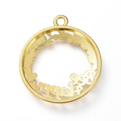 Zinc Alloy Open Back Bezel Pendant, Word Bee Happy, Golden , PALLOY-E577-21G