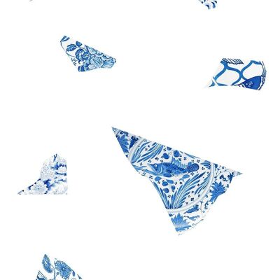 Papel pintado de fragmentos de placa blanca y azul