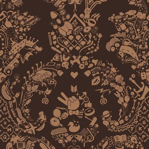 New World Damask Wallpaper- Brown & Beige