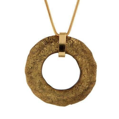 Cold Ceramic One Loop Long Necklace- Aged Gold