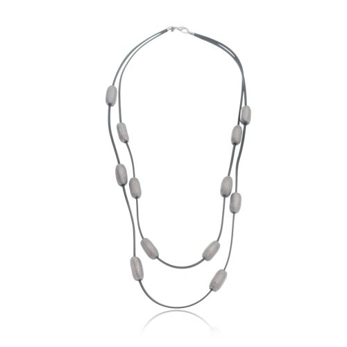 Ceramic Tubes Double Long Necklace - SIlver
