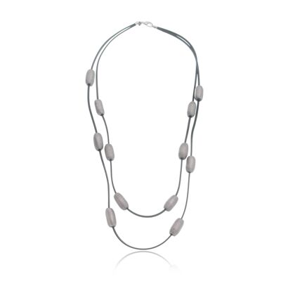 Ceramic Tubes Double Long Necklace - SIlver