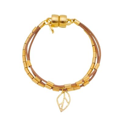 Leaf  Leather Bracelet With Golden Links
