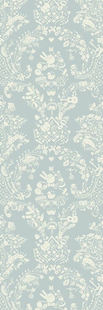 Papier Peint New World Damask - Gris Bleu & Blanc 2