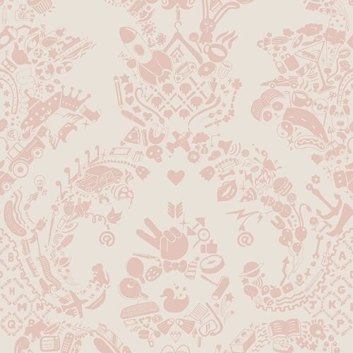 New World Damask Wallpaper- Pink & White