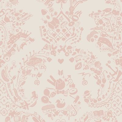 New World Damask Wallpaper- Pink & White