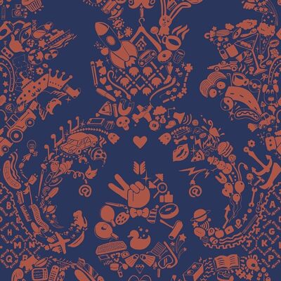 Papier Peint New World Damask - Violet et Orange